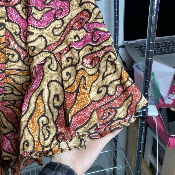 Vintage African Fabric Women's Vibrant Print Ruffle Blouse Est. Size XL Flowy - Picture 6 of 9